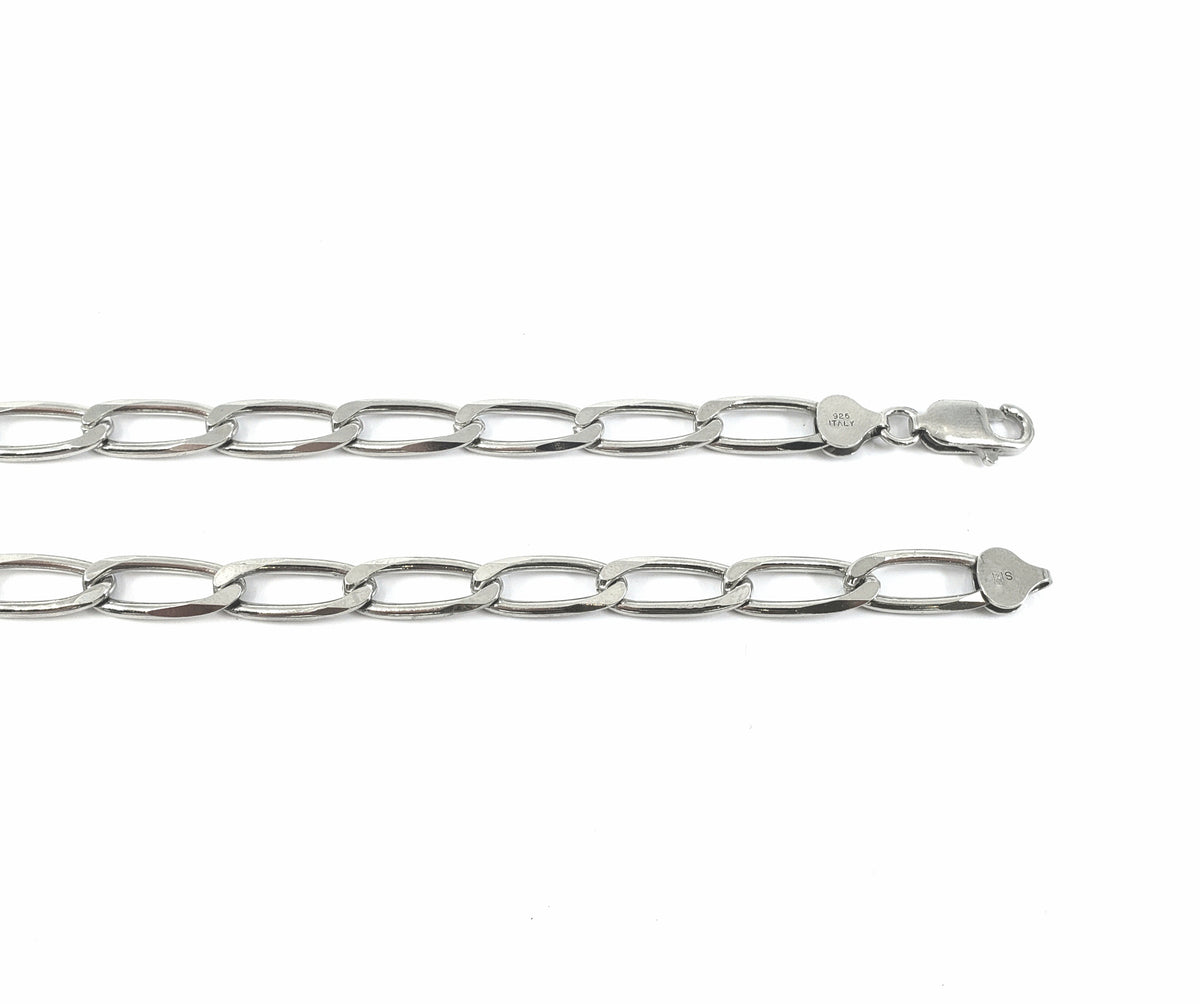 925 Sterling Silver 8.30mm Platinum Plated Six Sided Diamond Cut Paper Clip Chain - 24 Inches