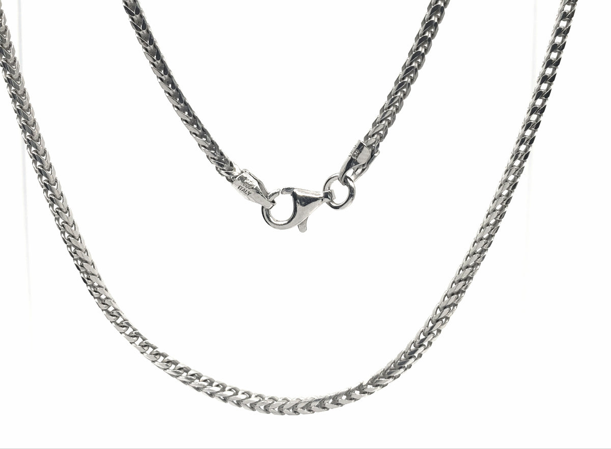 925 Sterling Silver 2.6mm Rhodium Plated Franco Chain - 22 Inches