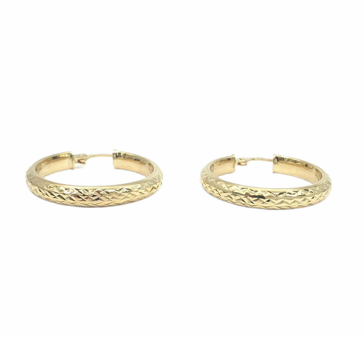 10K Yellow Gold 3.85mm Etched Hoops - 25mm