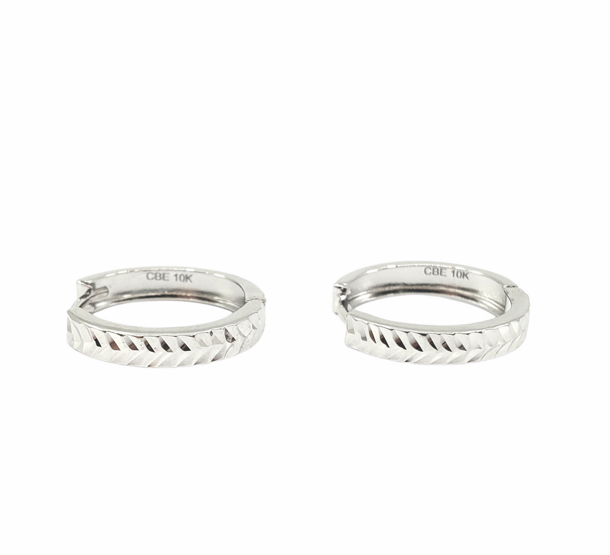 10K White Gold 3.25mm Etched Huggies - 17mm