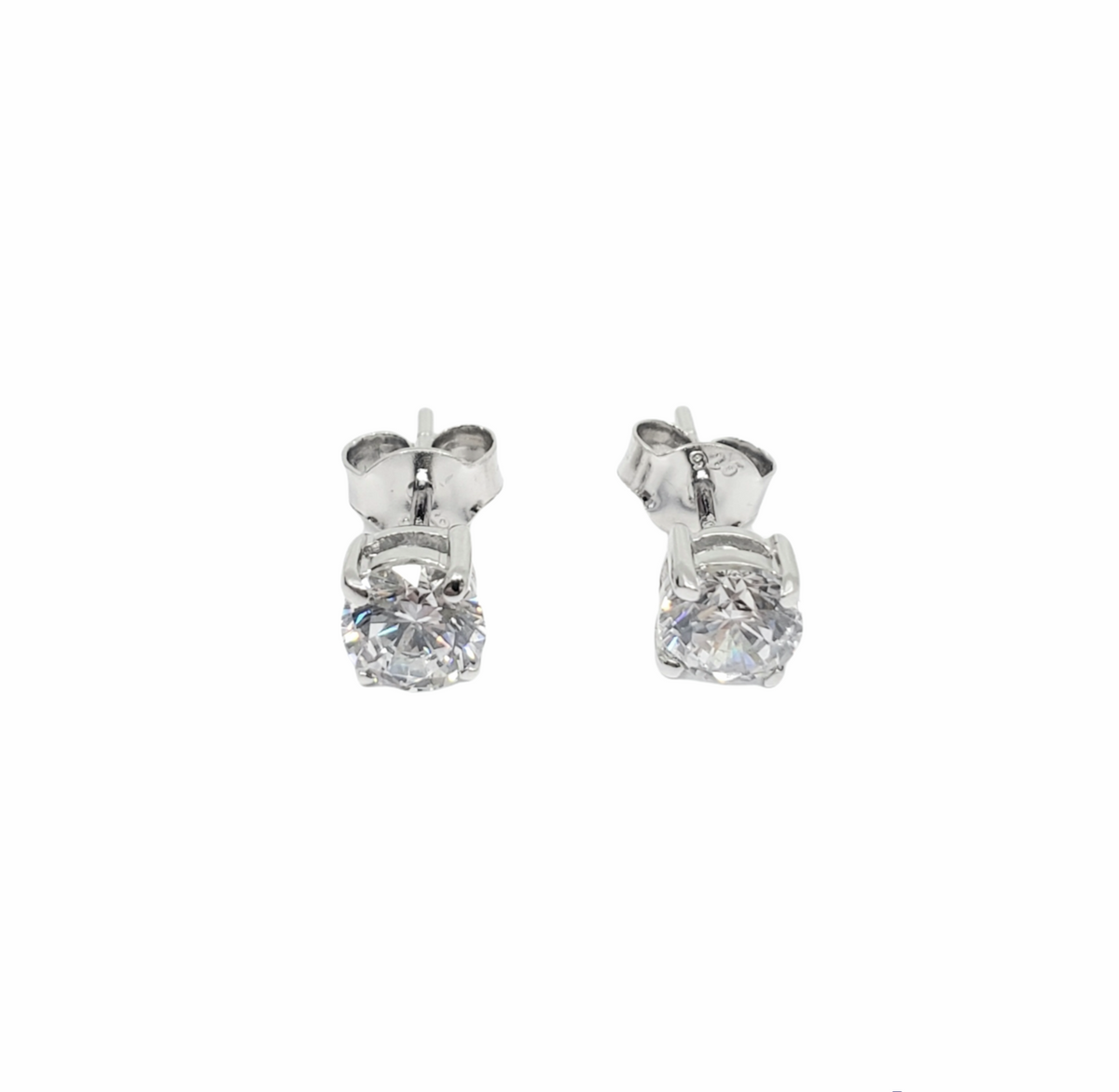 925 Sterling Silver 7mm Cubic Zirconia with 4 Claw Setting Stud Earrings