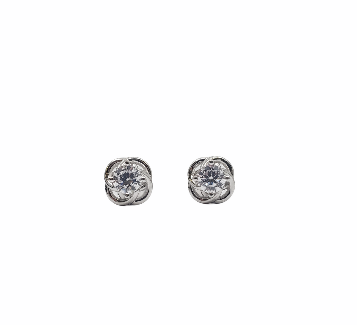 925 Sterling Silver 5mm Cubic Zirconia Knot Stud - 8mm x 8mm