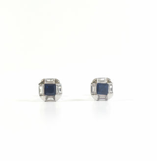Pendientes de tuerca de plata de ley 925 con circonita cúbica azul y transparente, 8 mm x 8 mm