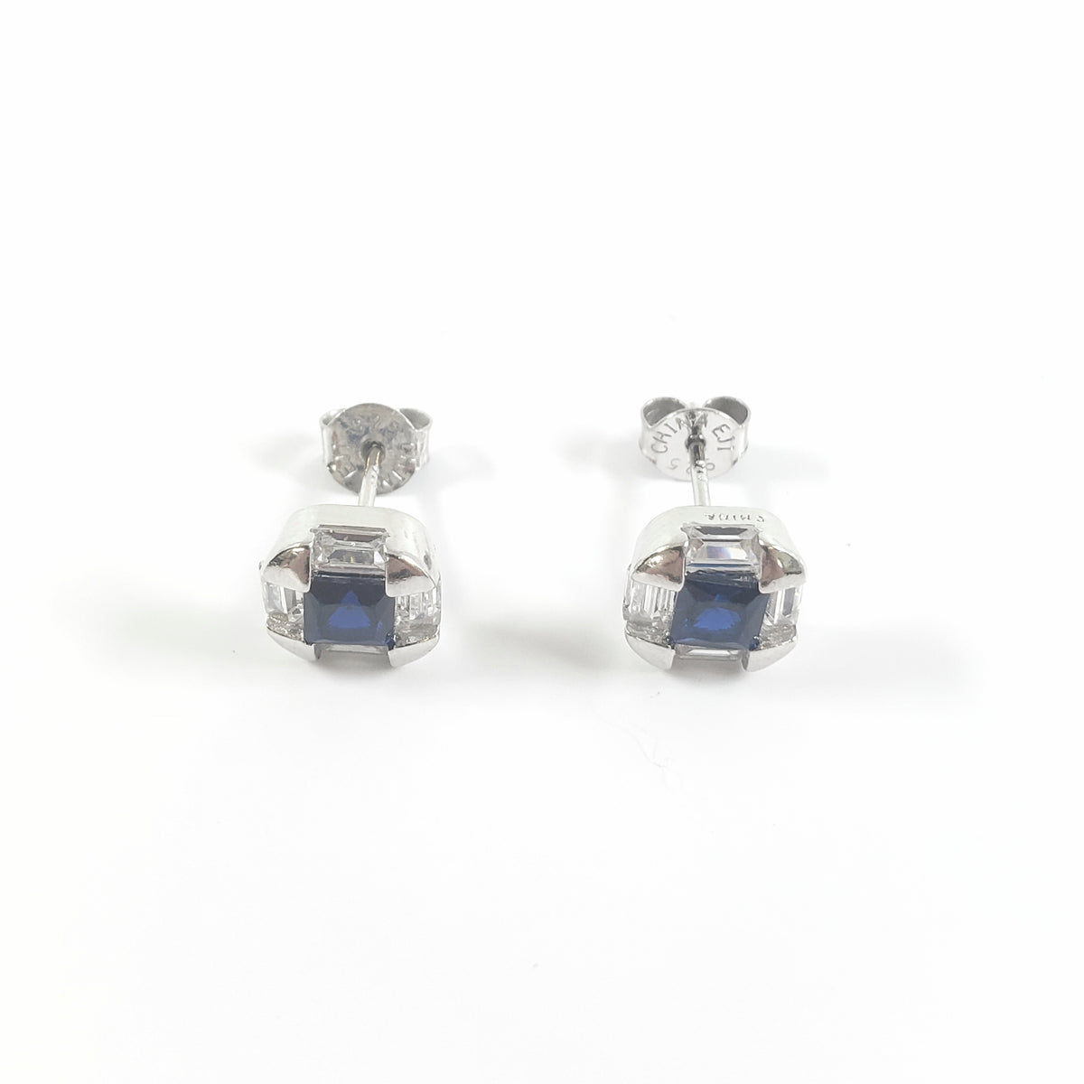 925 Sterling Silver Blue and Clear Cubic Zirconia Stud Earrings - 8mm x 8mm