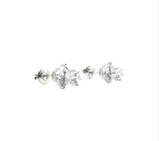 Pendiente de tuerca de plata de ley 925 con circonita cúbica redonda de 2 niveles, 13 mm x 8,5 mm