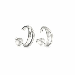 Medio aro de plata de ley 925 con circonita cúbica y doble canal, 14 mm x 12 mm