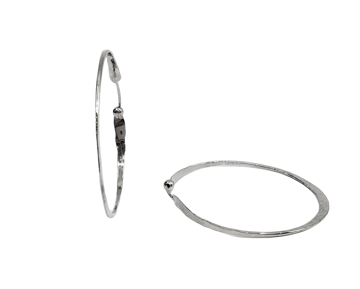 Sterling Silver Hammered Textured Hoop Earrings 39mm