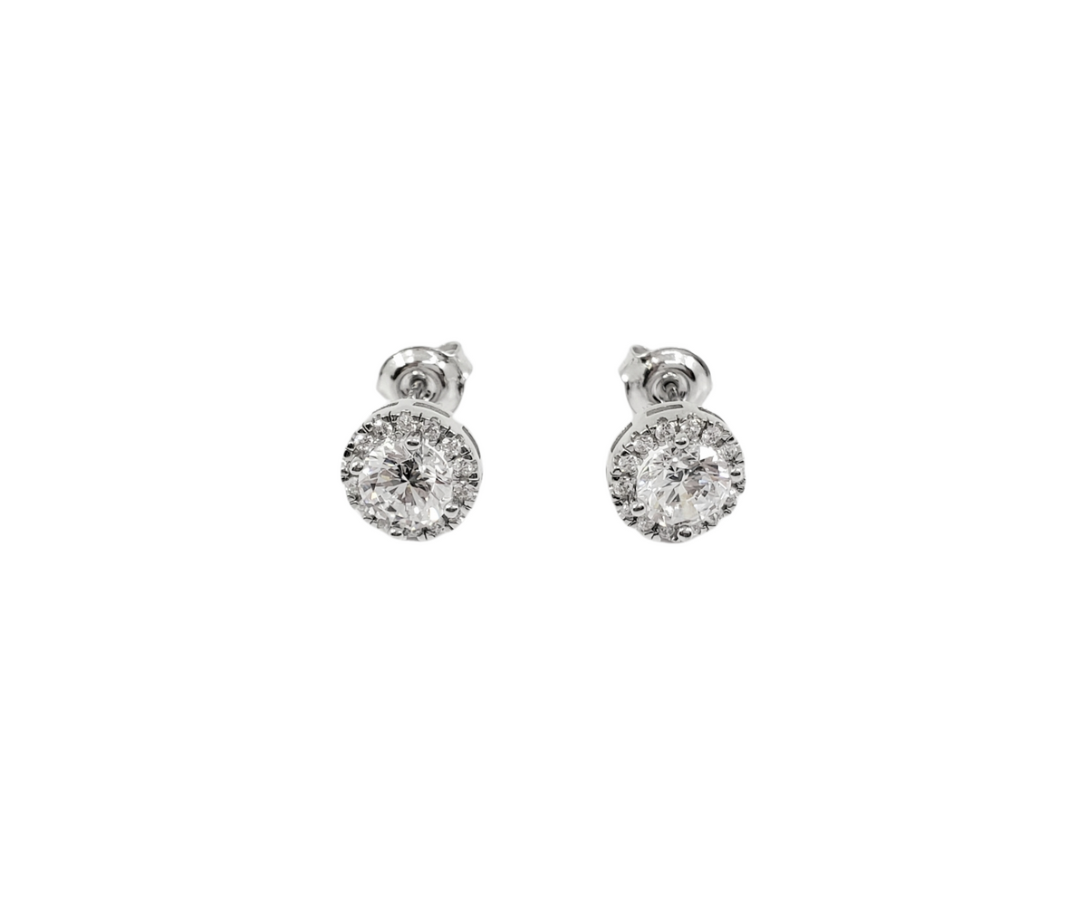 925 Sterling Silver 6mm Round Cubic Zirconia Halo Stud Earrings - 9mm