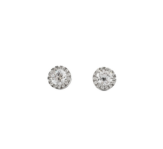 Pendientes de tuerca con halo de circonita cúbica redonda de 6 mm de plata de ley 925 - 9 mm