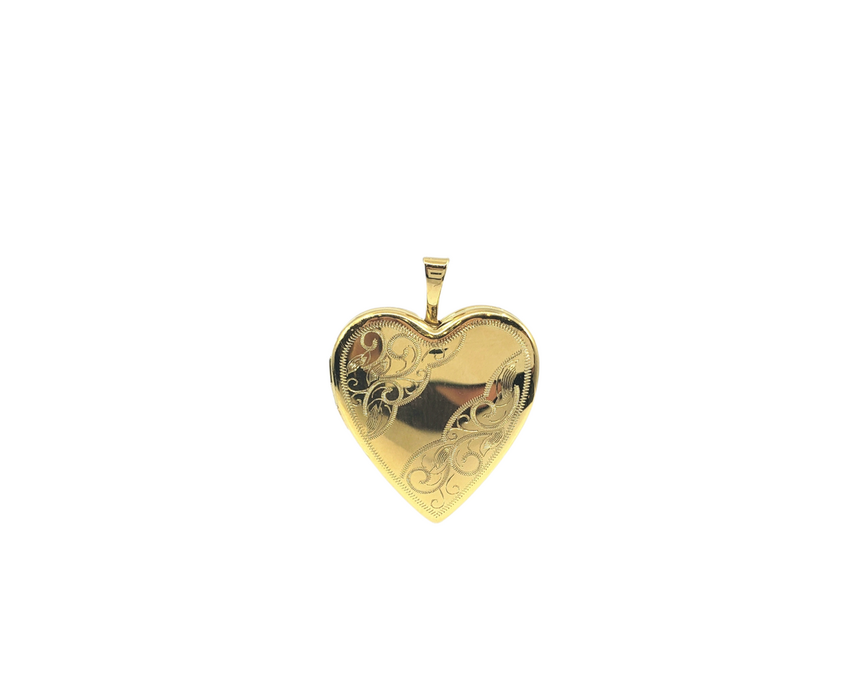 Medallón en forma de corazón de plata de ley 925 chapado en oro con diseño de filigrana - 21 mm x 20 mm