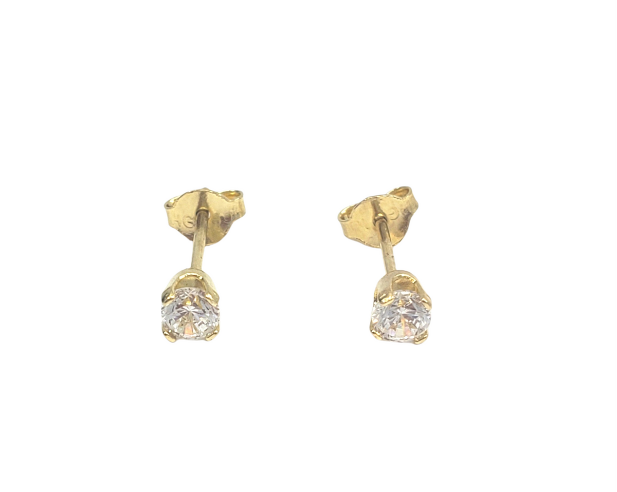 10K Yellow Gold 3mm White Cubic Zirconia Stud Earrings with 4 Claw Setting
