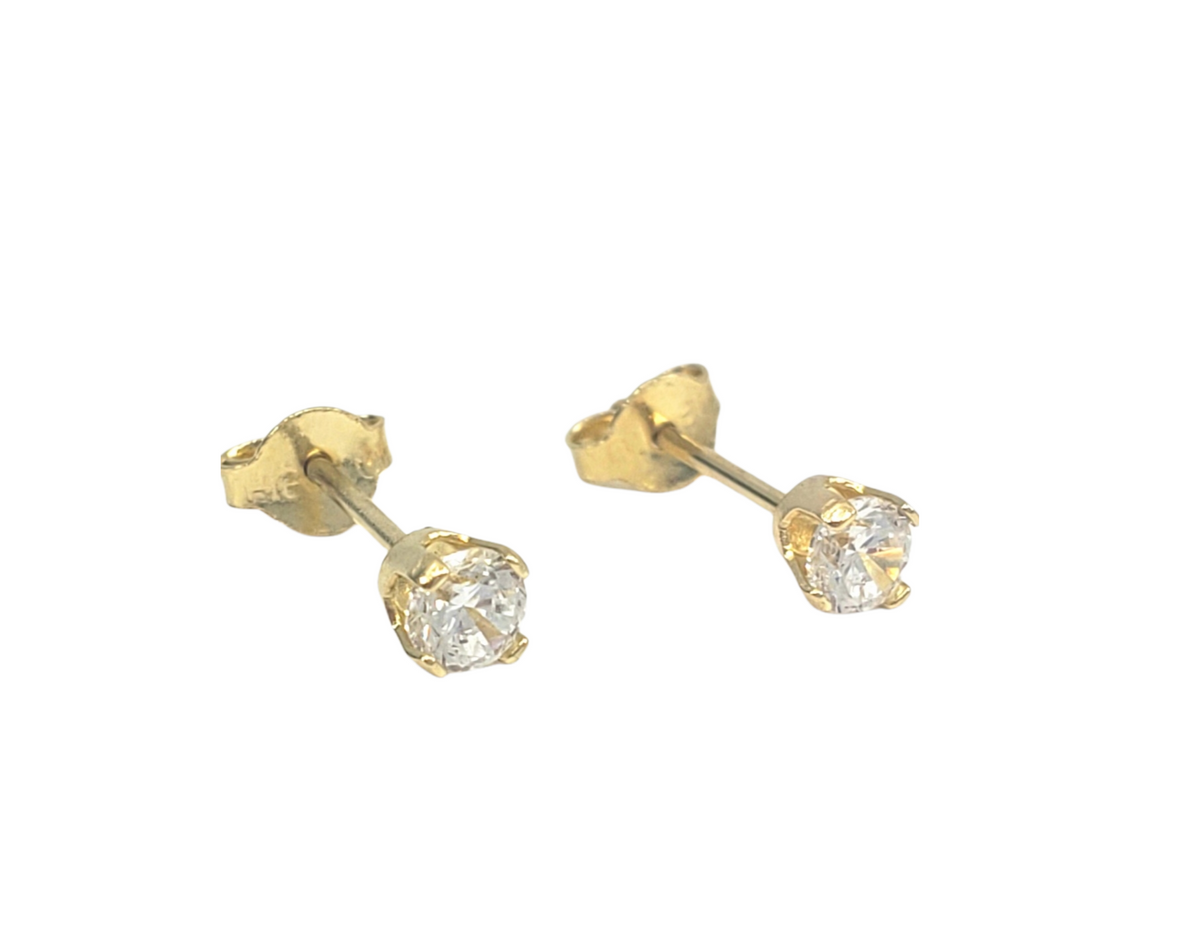 10K Yellow Gold 3mm White Cubic Zirconia Stud Earrings with 4 Claw Setting