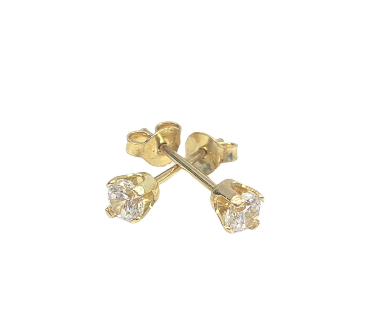 Aretes de oro amarillo de 10 quilates con circonita cúbica blanca de 3 mm y engaste de 4 garras