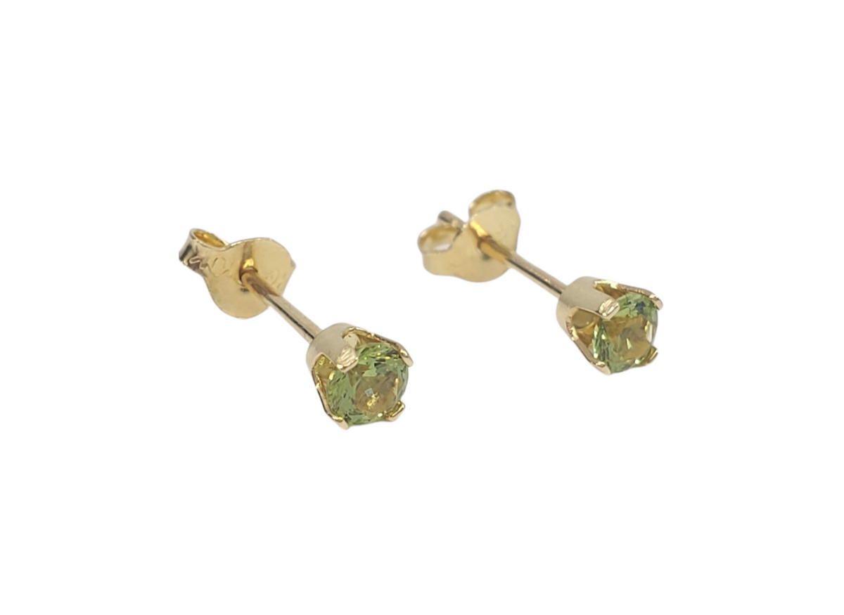 10K Yellow Gold 3mm Synthetic Peridot Stud Earrings with 4 Claw Setting