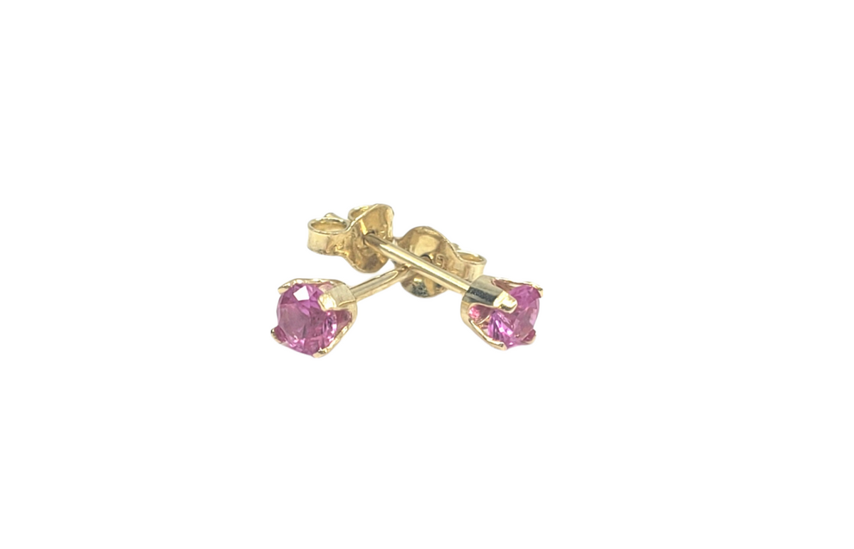10K Yellow Gold 4 Claw Synthetic Pink Tourmaline Studs - 3mm