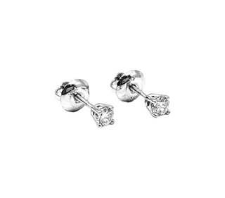 Pendientes solitarios de diamantes cultivados en laboratorio de 0,15 quilates de oro blanco de 14 quilates con cierre de rosca