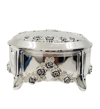 Silver Plated Oval with Roses Musical Trinket Box with Legs