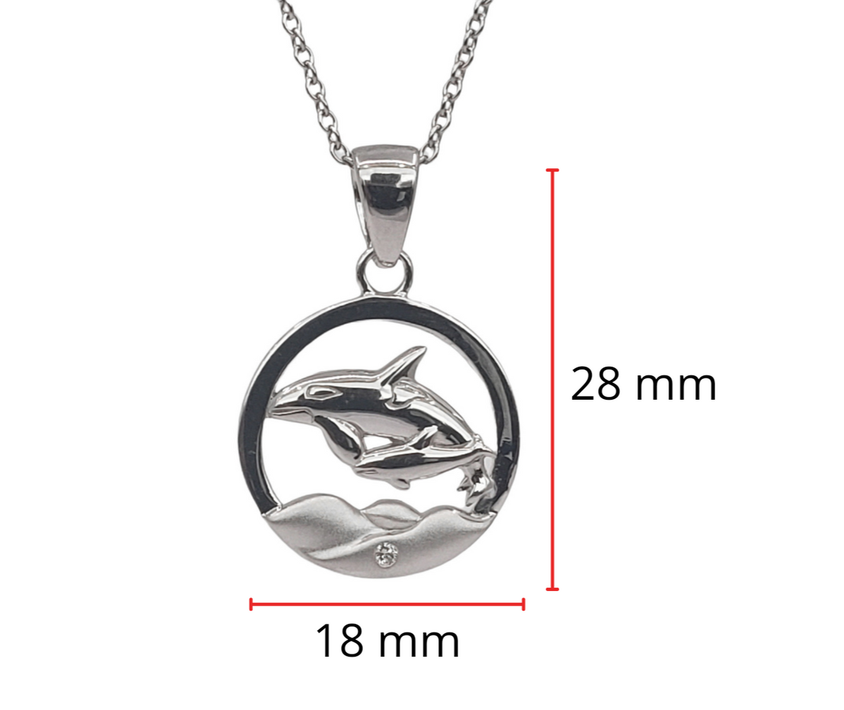 925 Sterling Silver 0.015cttw Canadian Diamond Mother and Baby Orca Whale Pendant