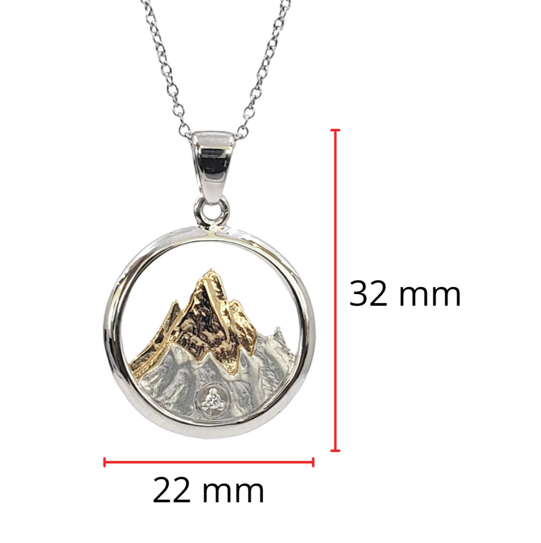 925 Sterling Silver and Gold Plated 0.015cttw Canadian Diamond Mountain Pendant