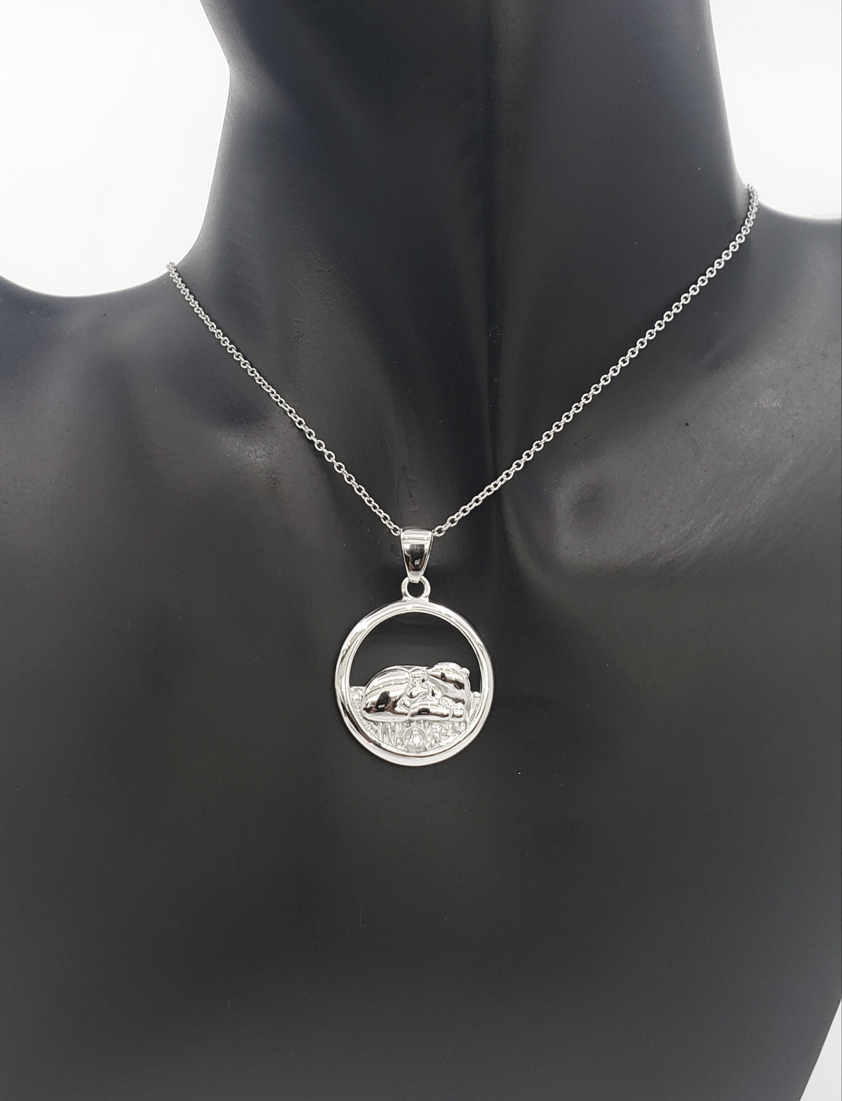 925 Sterling Silver 0.015cttw Canadian Diamond Sleeping Mother Bear and Cub Pendant
