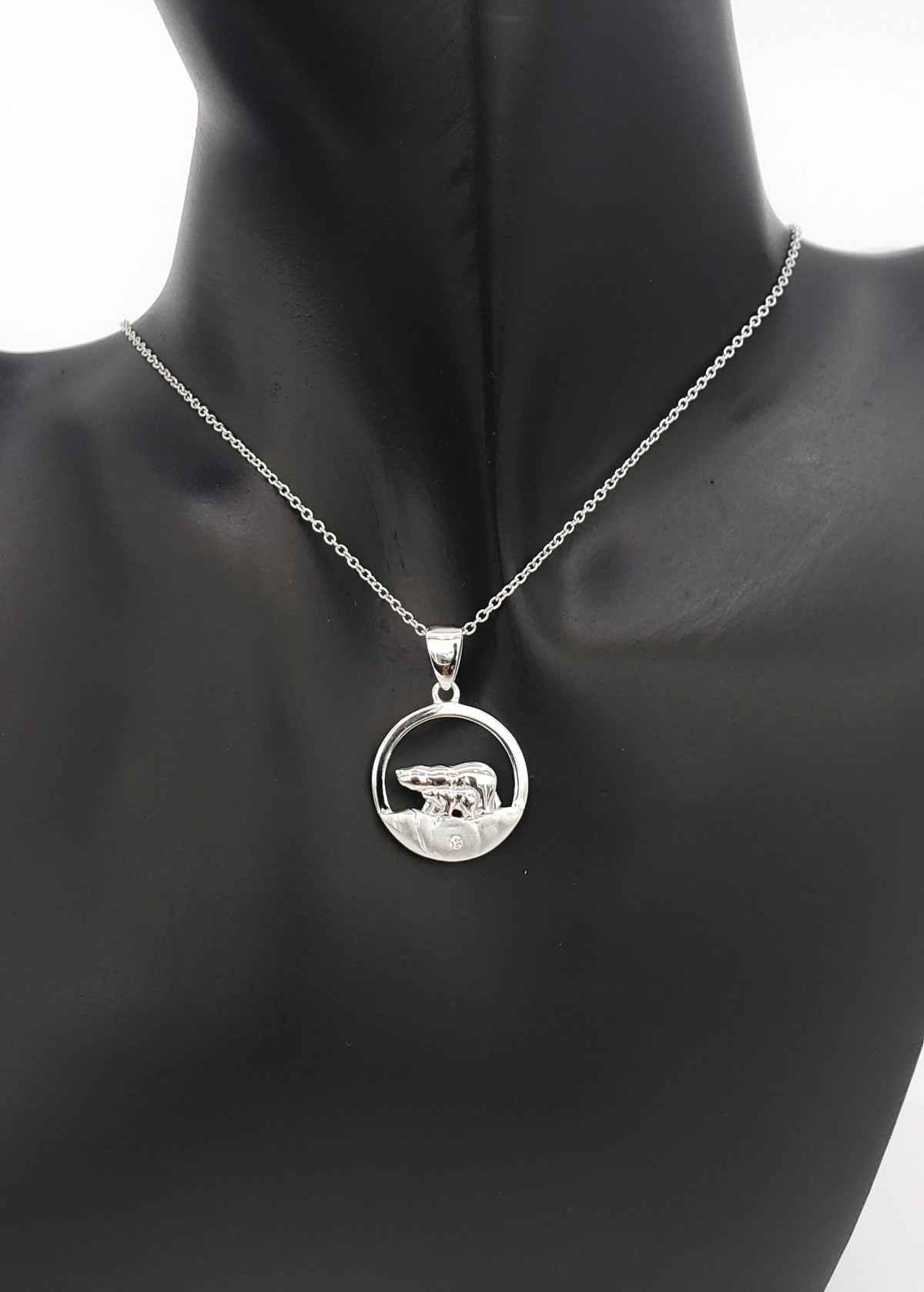 925 Sterling Silver 0.015cttw Canadian Diamond Mother Bear and Cub Pendant