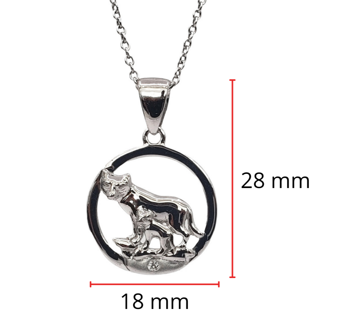 925 Sterling Silver 0.015cttw Canadian Diamond Tundra Wolf and Cub Pendant