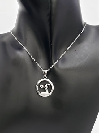 925 Sterling Silver 0.015cttw Canadian Diamond Whale Tail Pendant