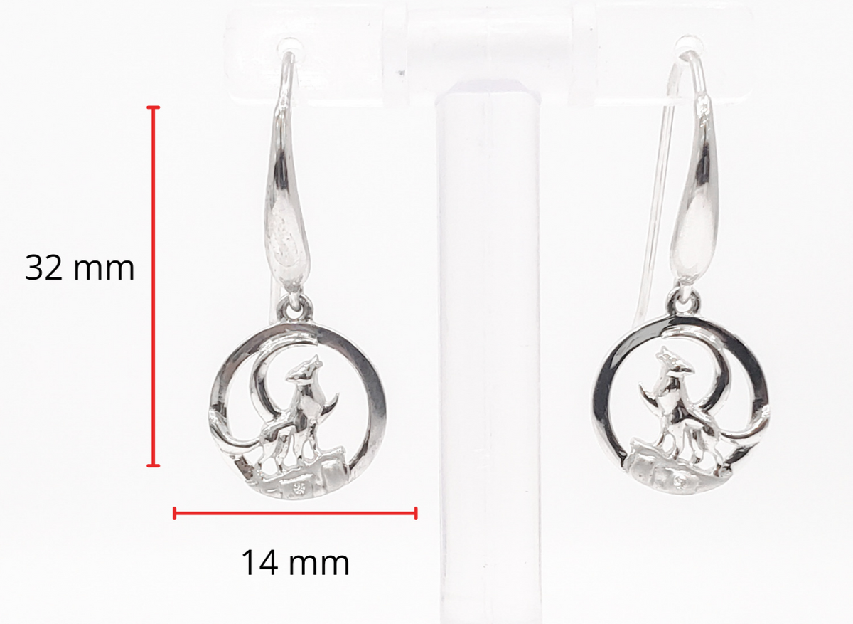 925 Sterling Silver 0.01cttw Canadian Diamond Howling Wolf Dangle Earrings