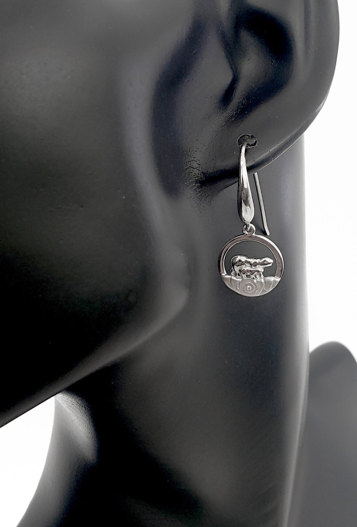 925 Sterling Silver 0.01cttw Canadian Diamond Mother Bear and Cub Dangle Earrings
