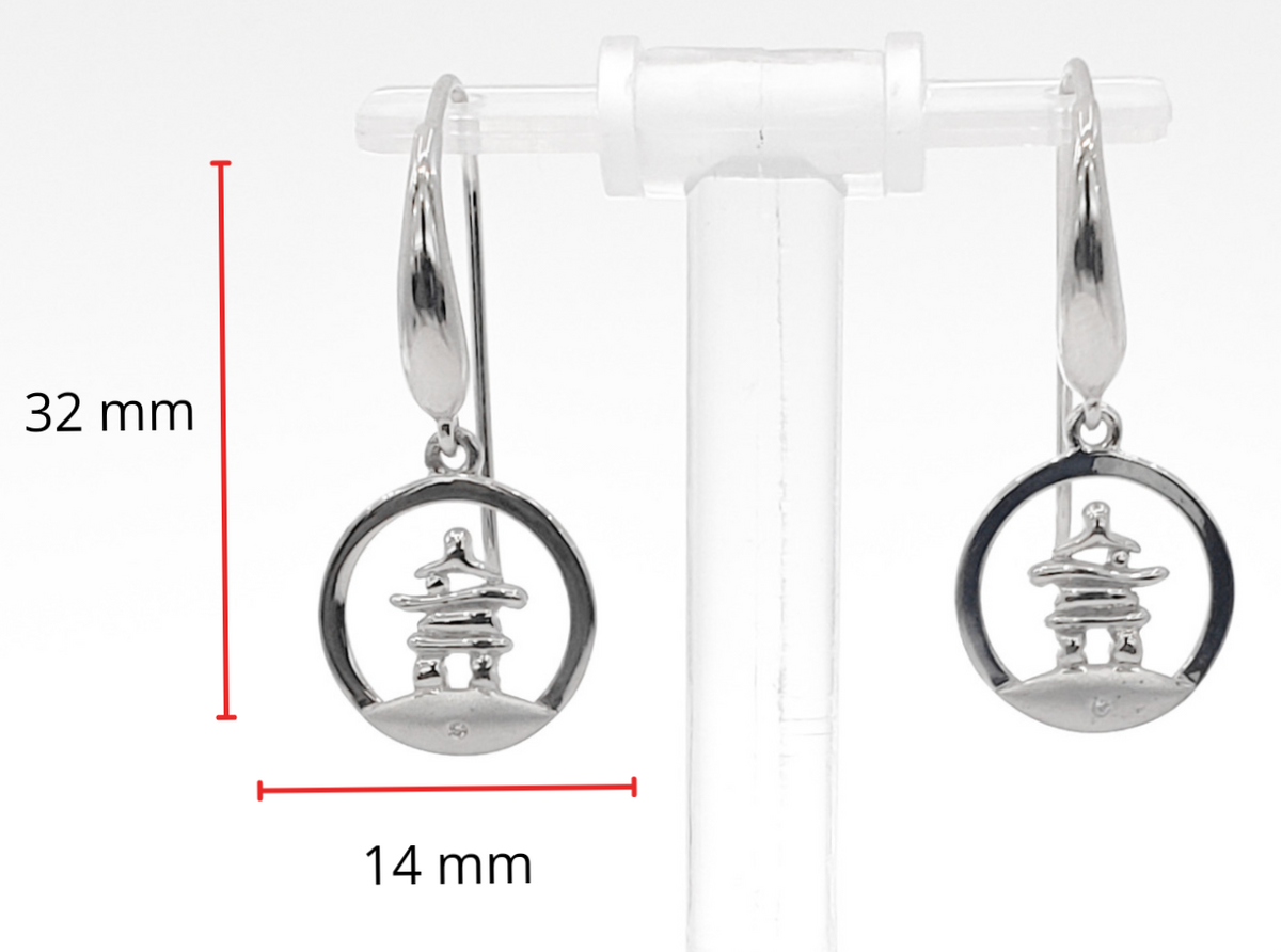 925 Sterling Silver 0.01cttw Canadian Diamond Inukshuk Dangle Earrings