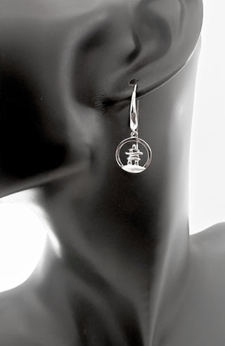 Pendientes colgantes Inukshuk de diamantes canadienses de 0,01 quilates de plata de ley 925