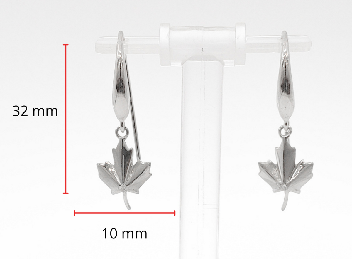 925 Sterling Silver 0.01cttw Canadian Diamond Maple Leaf Dangle Earrings