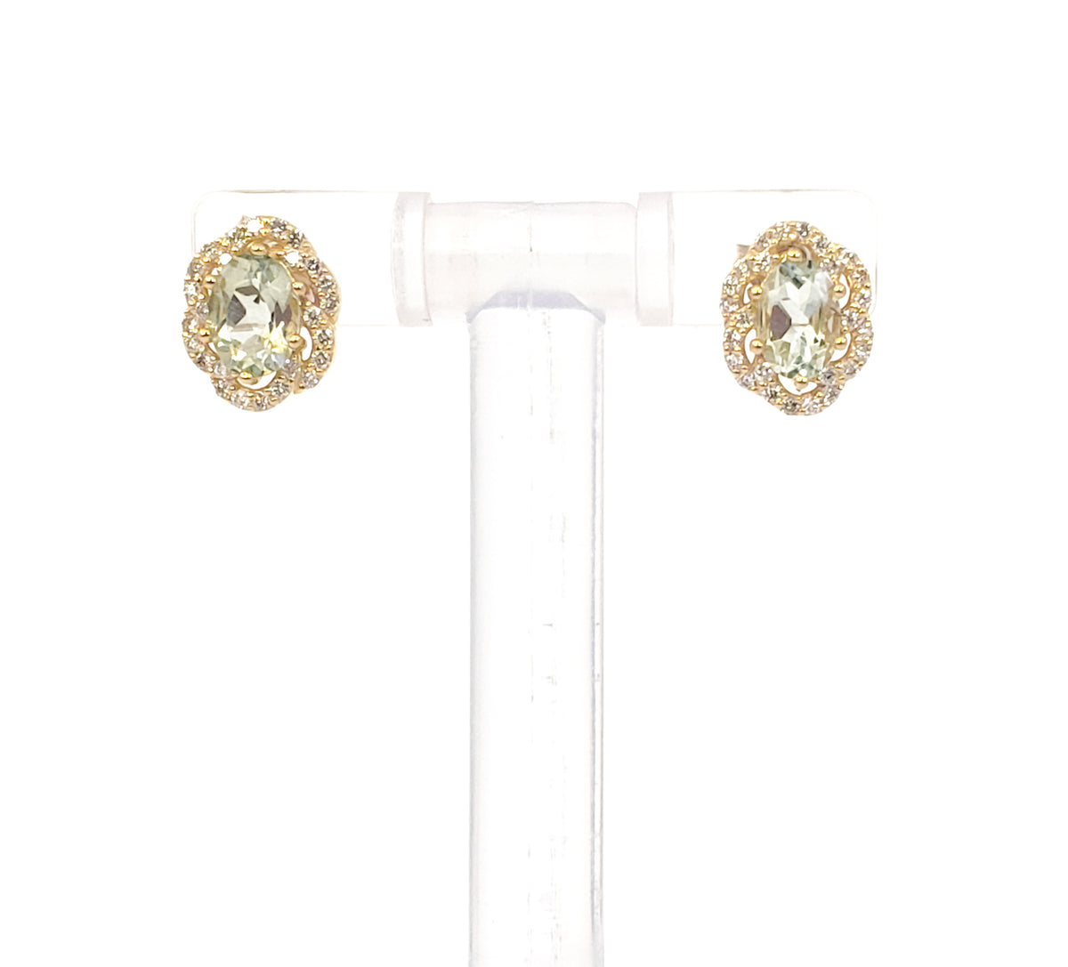 10K Yellow Gold Prasiolite / Green Amethyst and Diamond Earrings