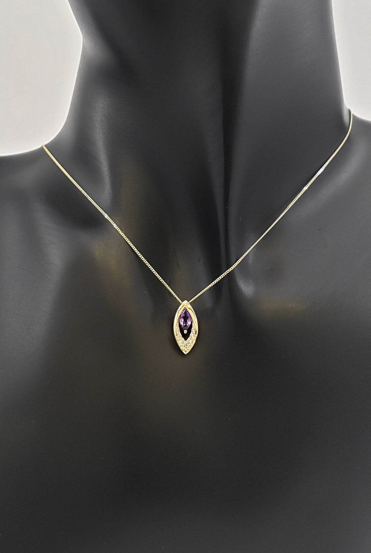 10K Yellow Gold Amethyst and Diamond Pendant, 18&quot;