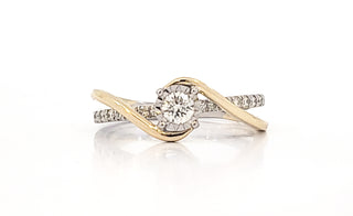Anillo de compromiso de diamantes redondos de talla brillante de 0,36 quilates en oro blanco y amarillo de 10 quilates, tamaño 6,5