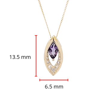 Colgante de oro amarillo de 10 quilates con amatista y diamantes, 18"