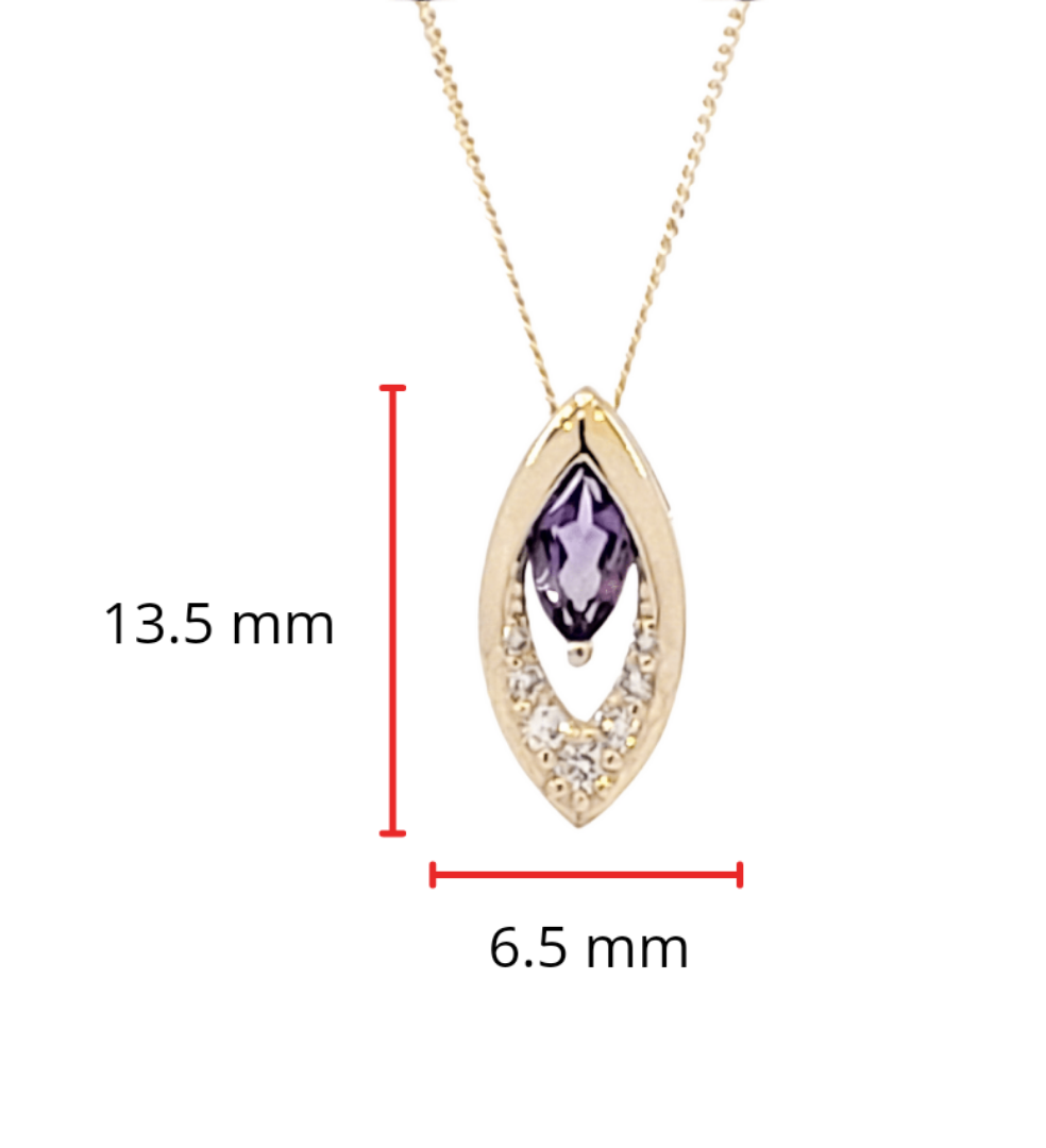 10K Yellow Gold Amethyst and Diamond Pendant, 18&quot;