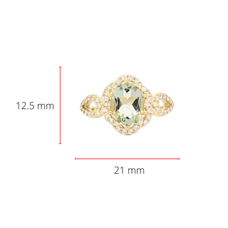 Anillo de oro amarillo de 10 quilates con prasiolita / amatista verde y diamantes
