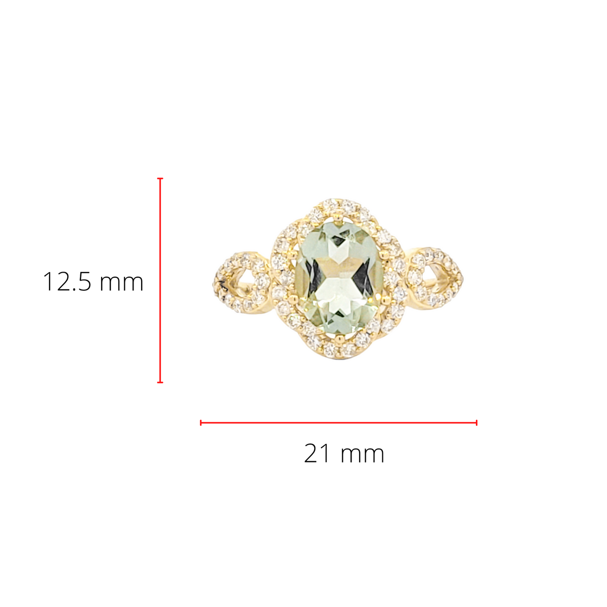 10K Yellow Gold Prasiolite / Green Amethyst and Diamond Ring