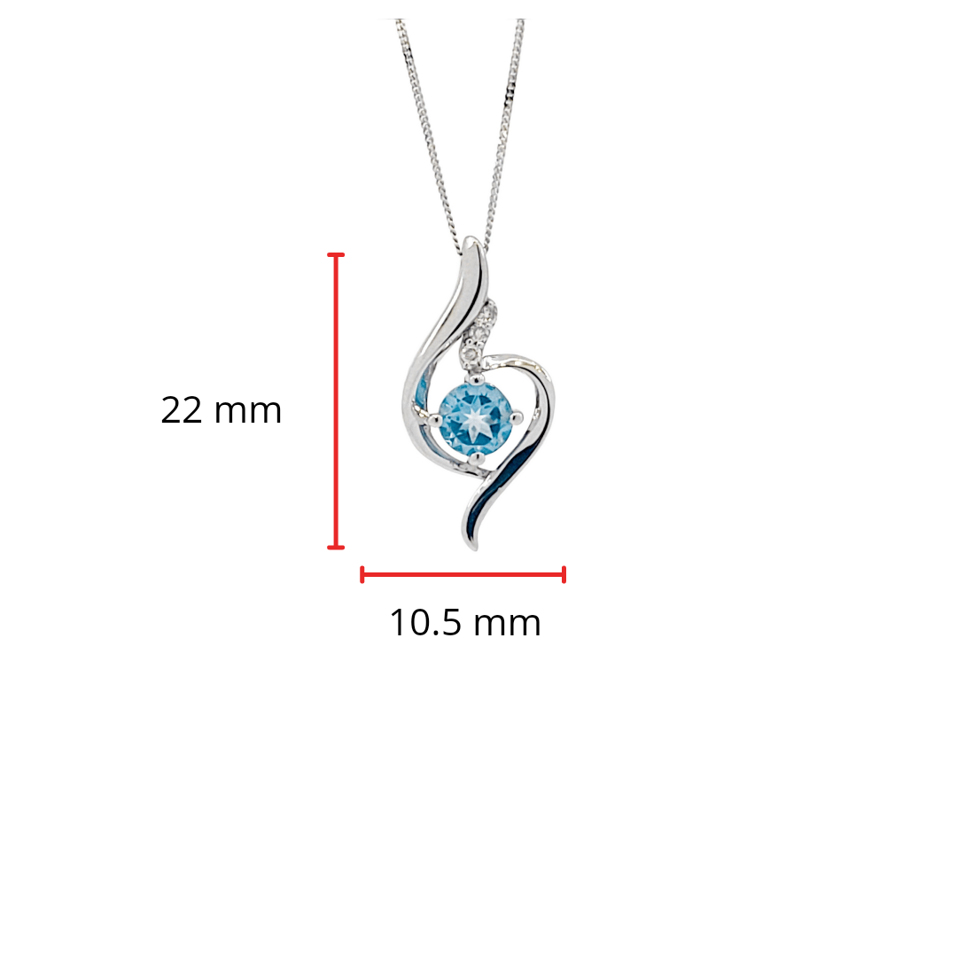 10K White Gold 5mm Blue Topaz and 0.03cttw Diamond Necklace - 18 Inches