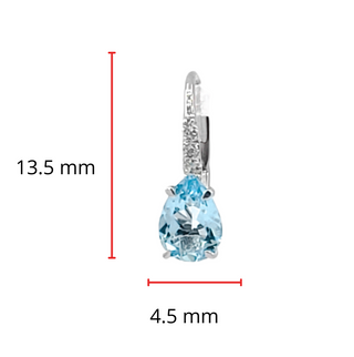 10K White Gold 7x5mm Pear Cut Swiss Blue Topaz and 0.065cttw Diamond Dangle Earrings