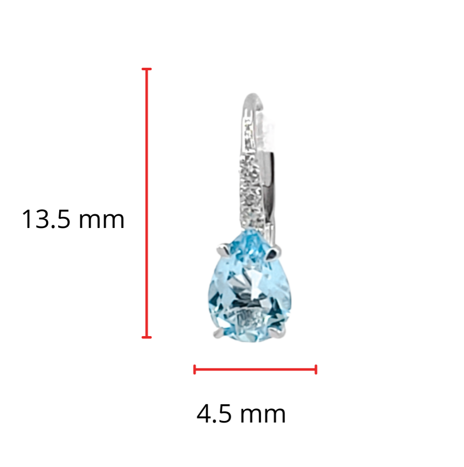 Pendientes colgantes de oro blanco de 10 quilates con topacio azul suizo de talla pera de 7x5 mm y diamantes de 0,065 quilates