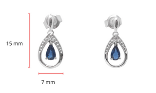 Aretes de diamantes y zafiros en oro blanco de 10 quilates