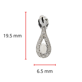 Pendientes colgantes de oro blanco de 10 quilates, 5 x 3 mm, ópalo blanco de talla ovalada y diamantes de 0,115 quilates con respaldo de mariposa