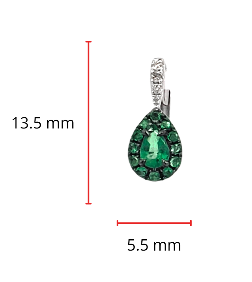 Aretes tipo palanca con halo de diamantes y esmeralda de 0,60 quilates en oro blanco de 10 quilates y halo de diamantes de 0,06 quilates