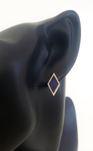 Aretes de oro amarillo de 14 quilates con lapislázuli de 1,26 quilates y halo de diamantes de 0,18 quilates