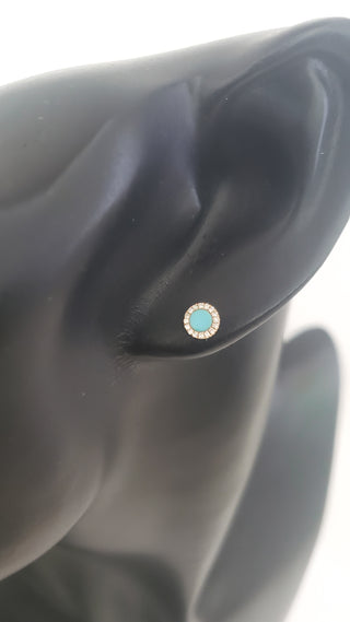Pendientes de oro rosa de 14 quilates con turquesa de 0,12 quilates y diamantes de 0,09 quilates