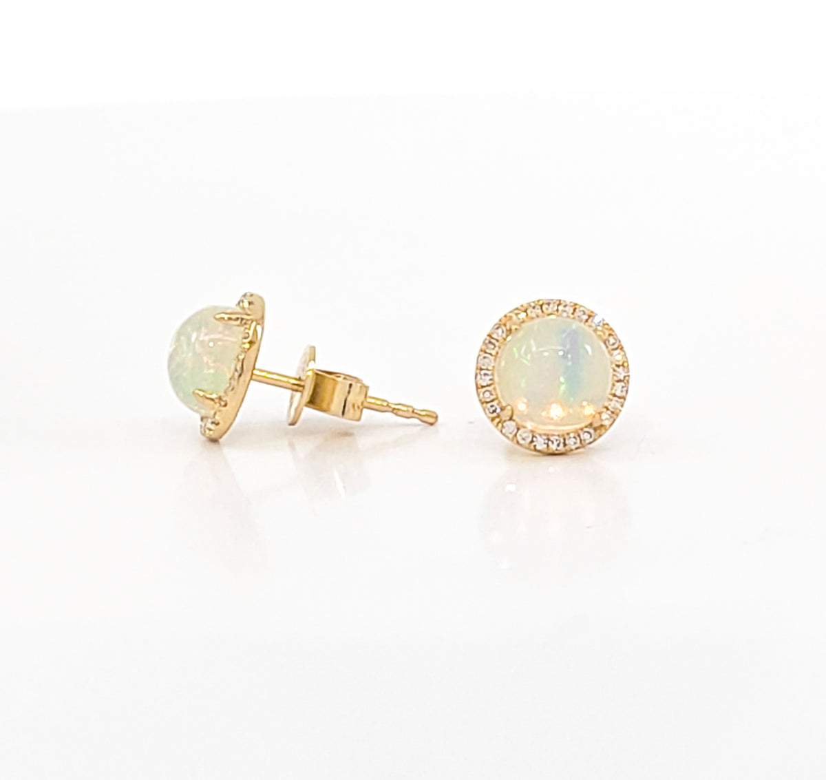 14K Yellow Gold 0.96cttw Opal and 0.10cttw Diamond Halo Earrings