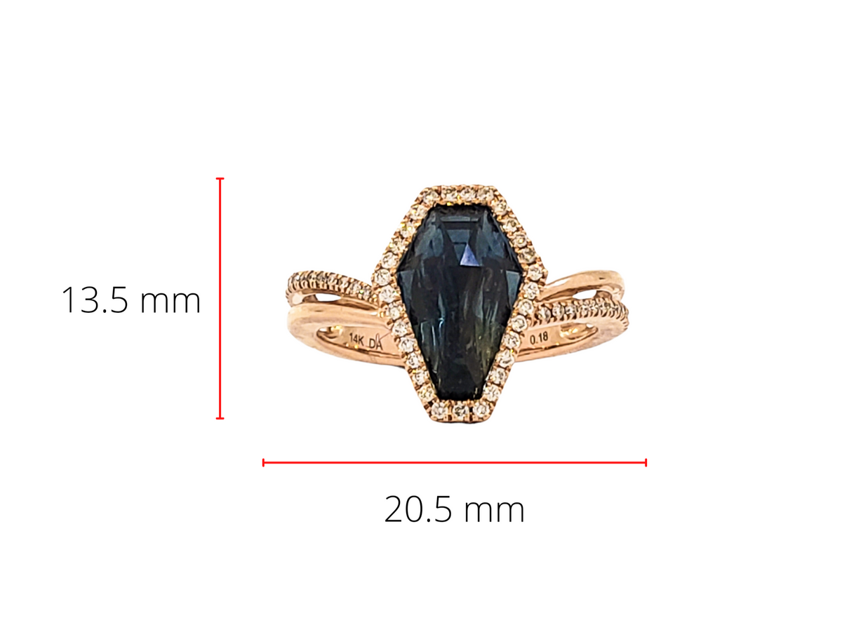 14K Rose Gold 2.06cttw Blue Topaz and 0.17cttw Diamond Halo Ring - Size 6.5