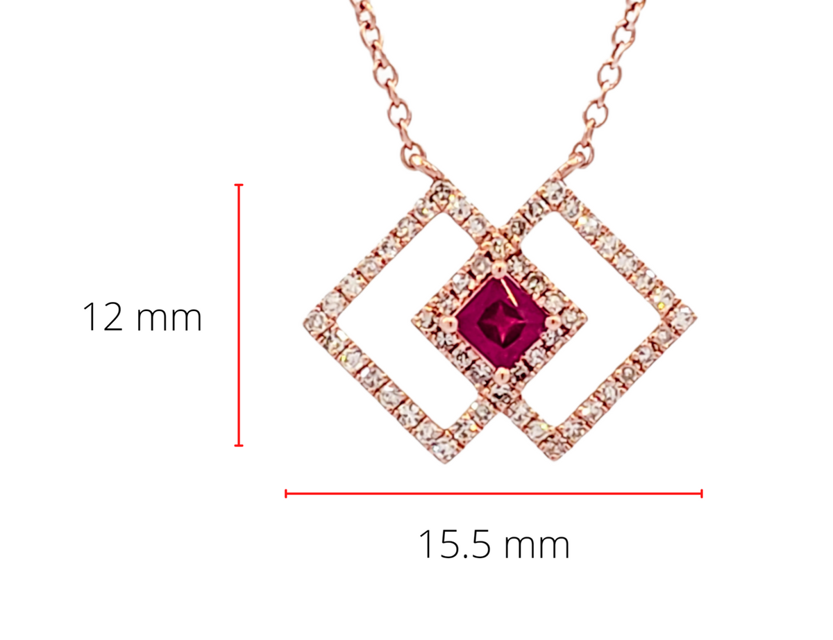 Collar de diamantes y rubíes en oro rosa de 14 quilates, 18 &quot;